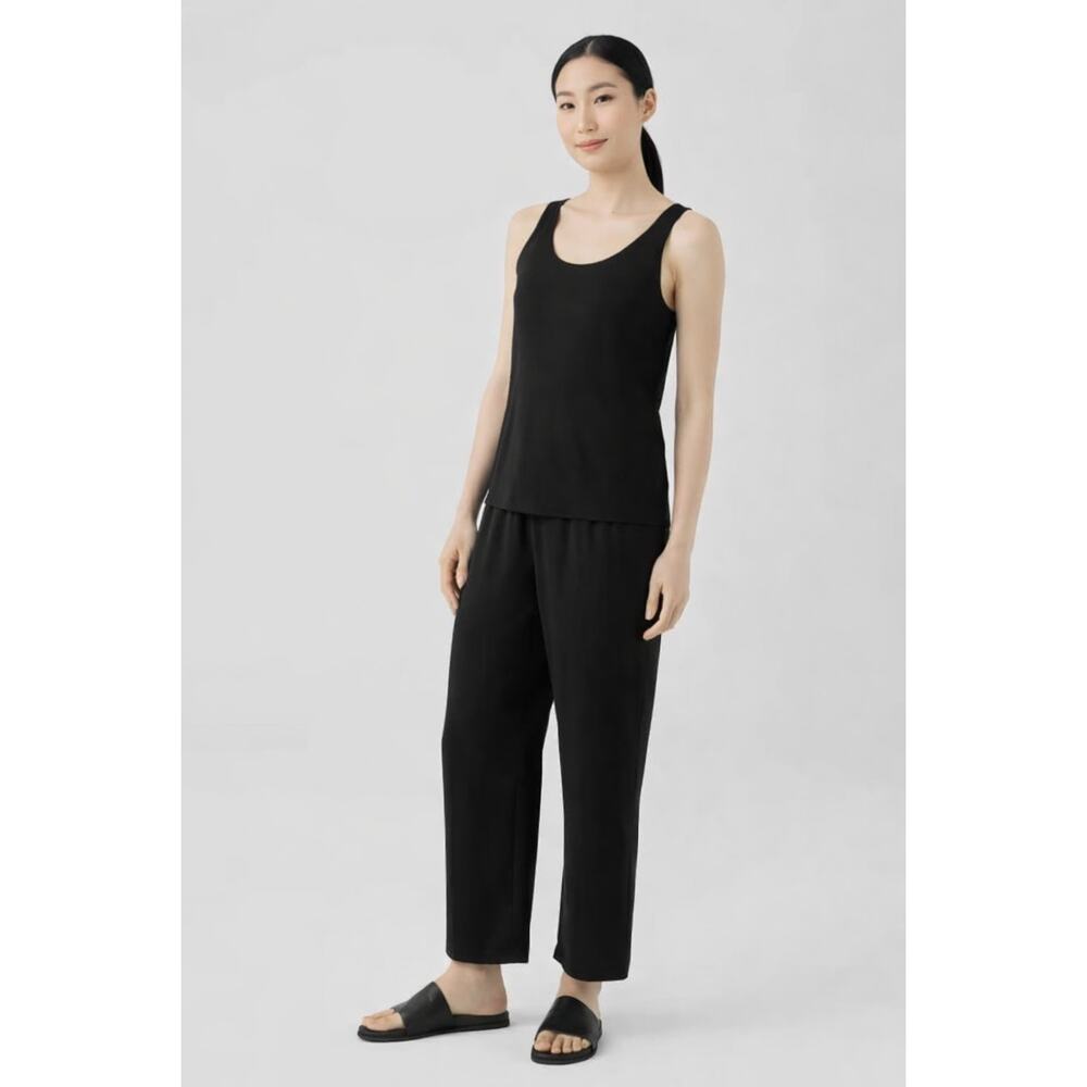 Eileen Fisher Stretch Silk Jersey Scoop Neck Tank Black Womens Small Sleeveless